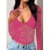 imageFalechay Womens Lace Long Sleeve Shirt Low Cut Y2K Slim Fit Top Bow Sexy Going Out Club Concert ClothesHot Pink
