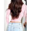 imageFalechay Womens Lace Long Sleeve Shirt Low Cut Y2K Slim Fit Top Bow Sexy Going Out Club Concert ClothesPink