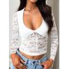 imageFalechay Womens Lace Long Sleeve Shirt Low Cut Y2K Slim Fit Top Bow Sexy Going Out Club Concert ClothesWhite