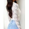 imageFalechay Womens Lace Long Sleeve Shirt Low Cut Y2K Slim Fit Top Bow Sexy Going Out Club Concert ClothesWhite