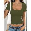 imageFalechay Womens Summer Tops Lace Square Neck Short Sleeve Shirts Sexy Going Out Crop Top Women Y2K Tee Fitted Slim TShirtsArmy Green