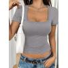 imageFalechay Womens Summer Tops Lace Square Neck Short Sleeve Shirts Sexy Going Out Crop Top Women Y2K Tee Fitted Slim TShirtsAsh Grey