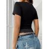 imageFalechay Womens Summer Tops Lace Square Neck Short Sleeve Shirts Sexy Going Out Crop Top Women Y2K Tee Fitted Slim TShirtsBlack