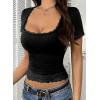 imageFalechay Womens Summer Tops Lace Square Neck Short Sleeve Shirts Sexy Going Out Crop Top Women Y2K Tee Fitted Slim TShirtsBlack