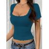 imageFalechay Womens Summer Tops Lace Square Neck Short Sleeve Shirts Sexy Going Out Crop Top Women Y2K Tee Fitted Slim TShirtsBlue