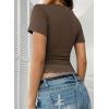 imageFalechay Womens Summer Tops Lace Square Neck Short Sleeve Shirts Sexy Going Out Crop Top Women Y2K Tee Fitted Slim TShirtsBrown
