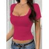 imageFalechay Womens Summer Tops Lace Square Neck Short Sleeve Shirts Sexy Going Out Crop Top Women Y2K Tee Fitted Slim TShirtsHot Pink