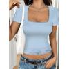 imageFalechay Womens Summer Tops Lace Square Neck Short Sleeve Shirts Sexy Going Out Crop Top Women Y2K Tee Fitted Slim TShirtsLight Blue