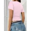 imageFalechay Womens Summer Tops Lace Square Neck Short Sleeve Shirts Sexy Going Out Crop Top Women Y2K Tee Fitted Slim TShirtsPink
