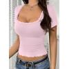 imageFalechay Womens Summer Tops Lace Square Neck Short Sleeve Shirts Sexy Going Out Crop Top Women Y2K Tee Fitted Slim TShirtsPink
