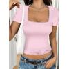imageFalechay Womens Summer Tops Lace Square Neck Short Sleeve Shirts Sexy Going Out Crop Top Women Y2K Tee Fitted Slim TShirtsPink