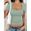 imageFalechay Womens Summer Tops Lace Square Neck Short Sleeve Shirts Sexy Going Out Crop Top Women Y2K Tee Fitted Slim TShirtsSage Green