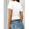 imageFalechay Womens Summer Tops Lace Square Neck Short Sleeve Shirts Sexy Going Out Crop Top Women Y2K Tee Fitted Slim TShirtsWhite