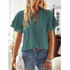 imageFalechay Womens Tops Butterfly Sleeve V Neck Blouses for Women Dressy Casual Flowy Swiss Dot Ruffle Short Sleeve ShirtsCyan