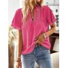imageFalechay Womens Tops Butterfly Sleeve V Neck Blouses for Women Dressy Casual Flowy Swiss Dot Ruffle Short Sleeve ShirtsHot Pink