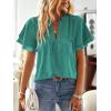 imageFalechay Womens Tops Butterfly Sleeve V Neck Blouses for Women Dressy Casual Flowy Swiss Dot Ruffle Short Sleeve ShirtsTurquoise