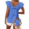 imageFalechay Womens Bow Tie Back Tops Round Neck Ruffle Short Sleeve Shirts Cute Babydoll Chiffon Tee Women Summer Trendy TunicBlue