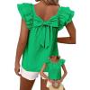 imageFalechay Womens Bow Tie Back Tops Round Neck Ruffle Short Sleeve Shirts Cute Babydoll Chiffon Tee Women Summer Trendy TunicBright Green