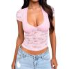 imageFalechay Womens Lace Long Sleeve Shirt Low Cut Y2K Slim Fit Top Bow Sexy Going Out Club Concert ClothesApink