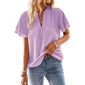 imageFalechay Womens Tops Butterfly Sleeve V Neck Blouses for Women Dressy Casual Flowy Swiss Dot Ruffle Short Sleeve ShirtsLight Purple