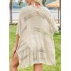 imageFalechay Women Bathing Suit Cover Up Summer Crochet Geometric Beach Swimsuit Coverup Mesh Knit Vacation Outfits Resort WearApricot