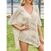 imageFalechay Women Bathing Suit Cover Up Summer Crochet Geometric Beach Swimsuit Coverup Mesh Knit Vacation Outfits Resort WearApricot