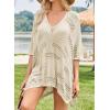 imageFalechay Women Bathing Suit Cover Up Summer Crochet Geometric Beach Swimsuit Coverup Mesh Knit Vacation Outfits Resort WearApricot
