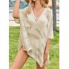 imageFalechay Women Bathing Suit Cover Up Summer Crochet Geometric Beach Swimsuit Coverup Mesh Knit Vacation Outfits Resort WearApricot