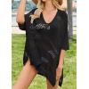 imageFalechay Women Bathing Suit Cover Up Summer Crochet Geometric Beach Swimsuit Coverup Mesh Knit Vacation Outfits Resort WearBlack