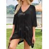 imageFalechay Women Bathing Suit Cover Up Summer Crochet Geometric Beach Swimsuit Coverup Mesh Knit Vacation Outfits Resort WearBlack