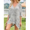 imageFalechay Women Bathing Suit Cover Up Summer Crochet Geometric Beach Swimsuit Coverup Mesh Knit Vacation Outfits Resort WearGrey