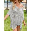 imageFalechay Women Bathing Suit Cover Up Summer Crochet Geometric Beach Swimsuit Coverup Mesh Knit Vacation Outfits Resort WearGrey