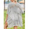 imageFalechay Women Bathing Suit Cover Up Summer Crochet Geometric Beach Swimsuit Coverup Mesh Knit Vacation Outfits Resort WearGrey