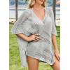 imageFalechay Women Bathing Suit Cover Up Summer Crochet Geometric Beach Swimsuit Coverup Mesh Knit Vacation Outfits Resort WearGrey