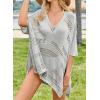 imageFalechay Women Bathing Suit Cover Up Summer Crochet Geometric Beach Swimsuit Coverup Mesh Knit Vacation Outfits Resort WearGrey