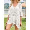 imageFalechay Women Bathing Suit Cover Up Summer Crochet Geometric Beach Swimsuit Coverup Mesh Knit Vacation Outfits Resort WearWhite