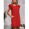 imageFalechay Womens Summer Dresses Bow Tie Back Sundresses for Women Ruffle Short Sleeve Dress Casual Cute Sundress with PocketsRed