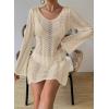 imageFalechay Womens Swimsuit Cover Up Long Sleeve Crochet Bathing Suit Mesh Backless Cover Ups Summer Beach Vacation Outfits 2026Apricot