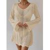 imageFalechay Womens Swimsuit Cover Up Long Sleeve Crochet Bathing Suit Mesh Backless Cover Ups Summer Beach Vacation Outfits 2026Apricot