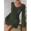 imageFalechay Womens Swimsuit Cover Up Long Sleeve Crochet Bathing Suit Mesh Backless Cover Ups Summer Beach Vacation Outfits 2026Army Green