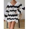 imageFalechay Womens Swimsuit Cover Up Long Sleeve Crochet Bathing Suit Mesh Backless Cover Ups Summer Beach Vacation Outfits 2026Black White Stripe