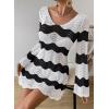imageFalechay Womens Swimsuit Cover Up Long Sleeve Crochet Bathing Suit Mesh Backless Cover Ups Summer Beach Vacation Outfits 2026Black White Stripe