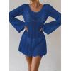 imageFalechay Womens Swimsuit Cover Up Long Sleeve Crochet Bathing Suit Mesh Backless Cover Ups Summer Beach Vacation Outfits 2026Blue