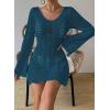 imageFalechay Womens Swimsuit Cover Up Long Sleeve Crochet Bathing Suit Mesh Backless Cover Ups Summer Beach Vacation Outfits 2026Cyan