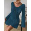 imageFalechay Womens Swimsuit Cover Up Long Sleeve Crochet Bathing Suit Mesh Backless Cover Ups Summer Beach Vacation Outfits 2026Cyan