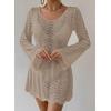 imageFalechay Womens Swimsuit Cover Up Long Sleeve Crochet Bathing Suit Mesh Backless Cover Ups Summer Beach Vacation Outfits 2026Khaki