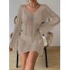 imageFalechay Womens Swimsuit Cover Up Long Sleeve Crochet Bathing Suit Mesh Backless Cover Ups Summer Beach Vacation Outfits 2026Khaki