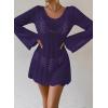 imageFalechay Womens Swimsuit Cover Up Long Sleeve Crochet Bathing Suit Mesh Backless Cover Ups Summer Beach Vacation Outfits 2026Navy Blue