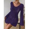 imageFalechay Womens Swimsuit Cover Up Long Sleeve Crochet Bathing Suit Mesh Backless Cover Ups Summer Beach Vacation Outfits 2026Navy Blue