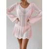 imageFalechay Womens Swimsuit Cover Up Long Sleeve Crochet Bathing Suit Mesh Backless Cover Ups Summer Beach Vacation Outfits 2026Pink